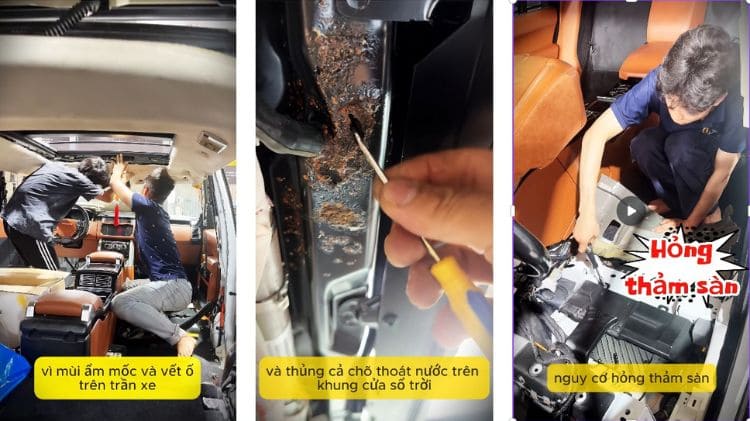 Xử lý lỗi tắc van thoát nước cửa sổ trời Ranger Rover triệt để